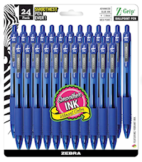 PENS, BALLPOINT, RETRACTABLE, ZEBRA Z-GRIP, MEDIUM POINT, 1.0MM, BLUE INK, 24/CT MAIN